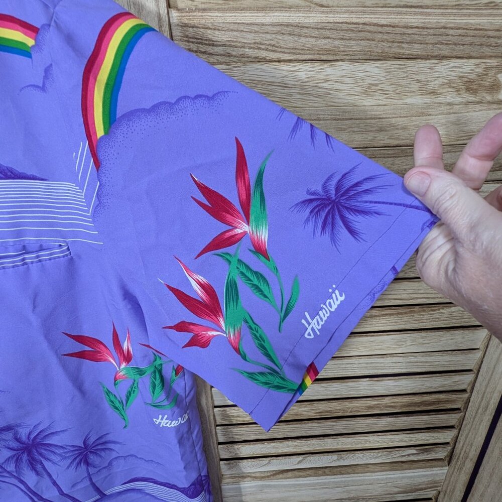 Casual Wear Made in Hawaii Hawaiian Shirt Rainbow and Palm Tree Design XL - Picture 7 of 11